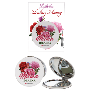 Lusterko kieszonkowe z eco skóry z nadrukiem  UV MAMA IDEALNA. Ø 7 cm