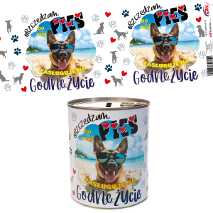 Skarbonka metalowa z napisem OSZCZĘDZAM BO MÓJ PIES...