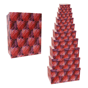 Komplet 10 pudełek dekoracyjnych CZERWONE . Największe 37.5x29x16cm najmniejsze 19x13x7.5cm