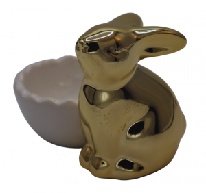 KIELISZEK NA JAJKO BIAŁY ZE ZŁOTYM KRÓLICZKIEM 7,9x5,3x6,3 cm