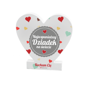 Drewniana tabliczka serce z podstawką wzbogacona lakierem UV z napisem Najwspanialszy Dziadek na świecie 9,5x1,5x15 cm 