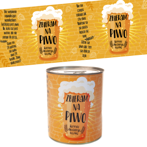 Skarbonka metalowa z napisem ZBIERAM NA PIWO