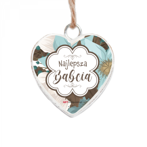 Drewniana tabliczka w kształcie serca - naklejka uv Najlepsza Babcia- 5cm