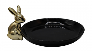 TALERZYK CERAMICZNY CZARNY ZE ZŁOTYM KRÓLICZKIEM 21,7x18x9 cm
