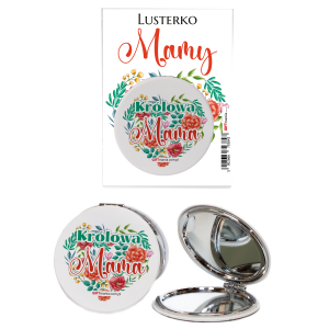 Lusterko kieszonkowe z eco skóry z nadrukiem  UV KRÓLOWA MAMA . Ø 7 cm
