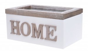 PUDEŁKO DREWNIANE Z 2 PRZEGRÓDKAMI HOME BIALO-BEŻOWE