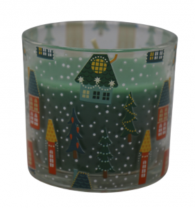 ŚWIECZKA W SZKLE ZIELONA WINTER CEDAR MAŁA 8x8x7,5 cm