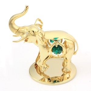 Pozłacana figurka z kryształkami STRASS Swarovski. SŁOŃ