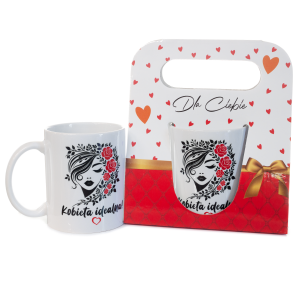 Kubek ceramiczny w ozdobnym opakowaniu z napisem Kobieta idealna