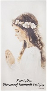 OBRAZEK PAMIĄTKA I KOMUNII ŚW. NA DREWNIE 9x18 CM