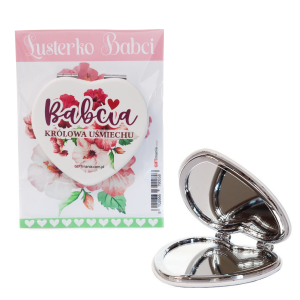 Lusterko kieszonkowe w kształcie serca na blisterku Babcia Królowa uśmiechu