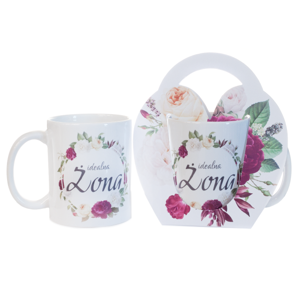 Kubek ceramiczny w ozdobnym opakowaniu z napisem "Idealna Żona"