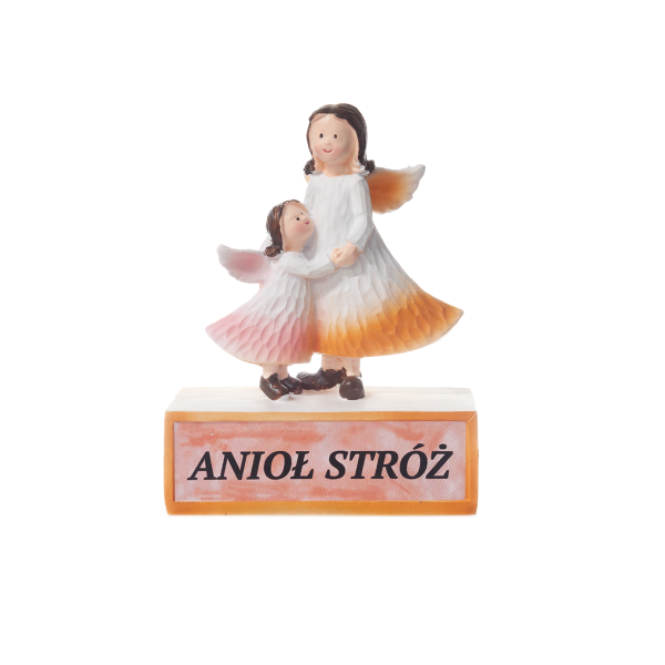 Figurka aniołki z tekstem na postumencie &quot;ANIOŁ STRÓŻ&quot;.  11x4.8x14.7 cm