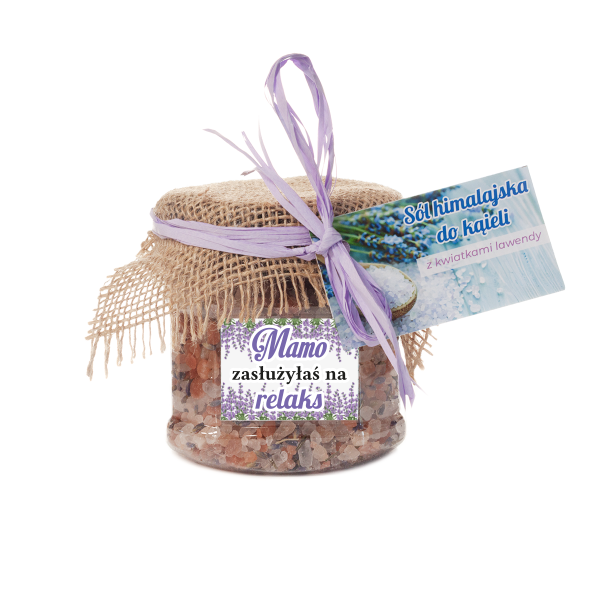 Himalajska sól do kąpieli z kwiatkami lawendy "Mamo zasłużyłaś na relaks", 400g