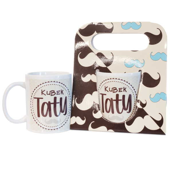 Kubek ceramiczny w ozdobnym opakowaniu z napisem "Kubek Taty"