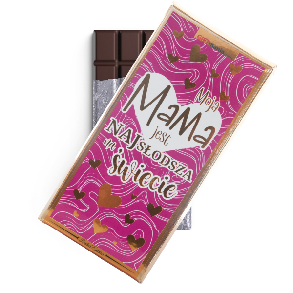 Czekolada mleczna w złotym opakowaniu z napisem "Moja Mama jest najsłodsza na świecie". 90g
