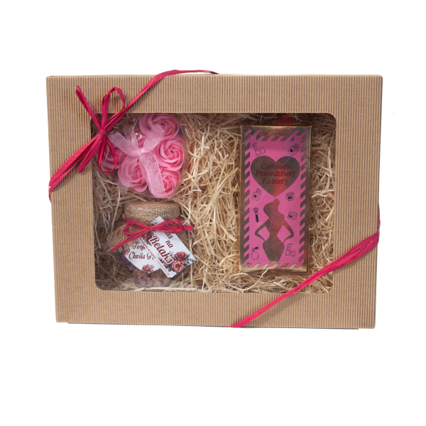 Zestaw prezentowy dla KOBIETY - Czekolada, mydełka różyczki, sól do kąpieli
