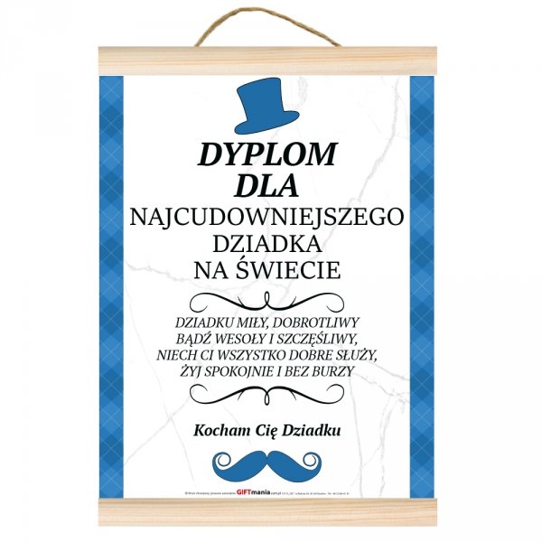 Dyplom A4 z drewnianymi listewkami &quot;Dla Najcudowniejszego Dziadka na Świecie&quot;