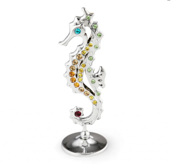 Figurka z kryształkami STRASS Swarovski. Figurka, konik morski 3×10 cm, chrom