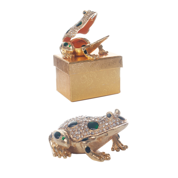 Puzderko metalowe z kryształkami ŻABKA. 7x6.3x4 cm