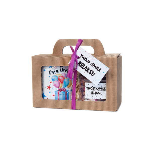 Zestaw URODZINOWY : Kubek + sól do kąpieli  z płatkami róż