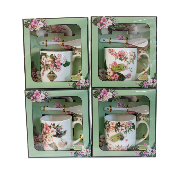 KUBEK CERAMICZNY W OZDOBNYM OPAKOWANIU - KWIATY