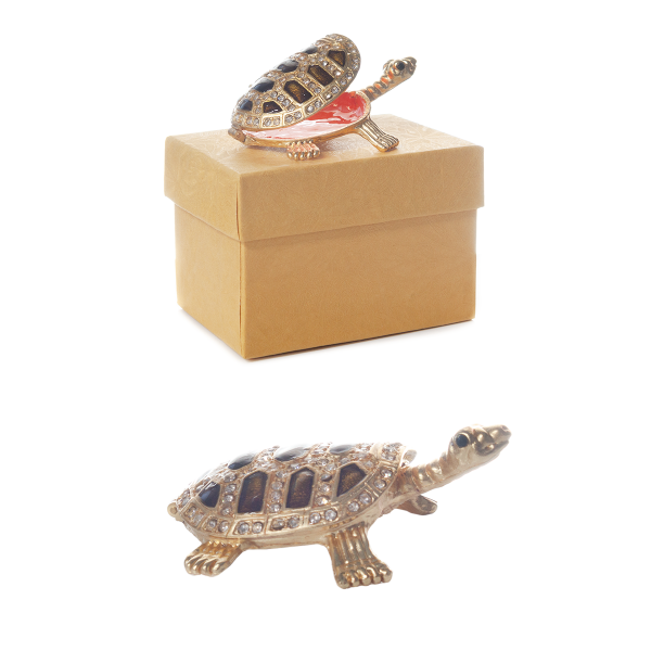 Puzderko metalowe z kryształkami ŻÓŁW. 6.5x5.3x2.3 cm