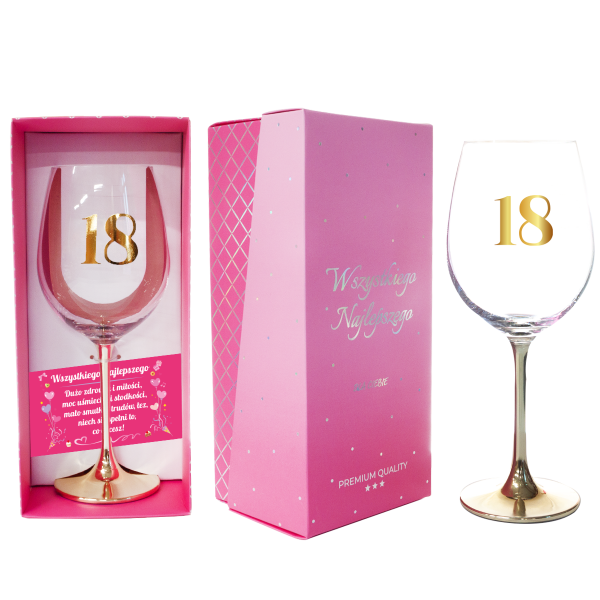 Kieliszek do wina ze złotą nóżką &quot; 18 &quot; 500 ml
